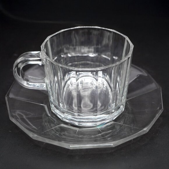 Bormioli Italy Rocco Clear Panel Glass Espresso/Coffee Cup & Saucer Set of 6 - Picture 2 of 14